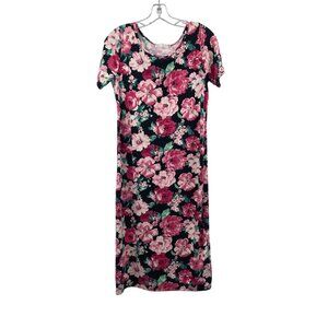 Sign Here Womens Floral Midi T-Shirt Dress Black/Multi Size Medium